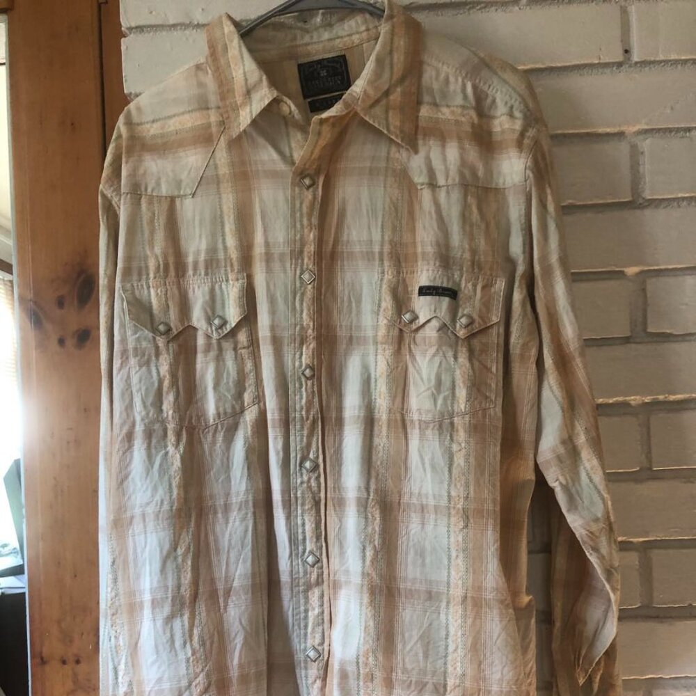 Lucky Brand Dungarees America Men  Western Pearl-Snap Button Down XL Plaid